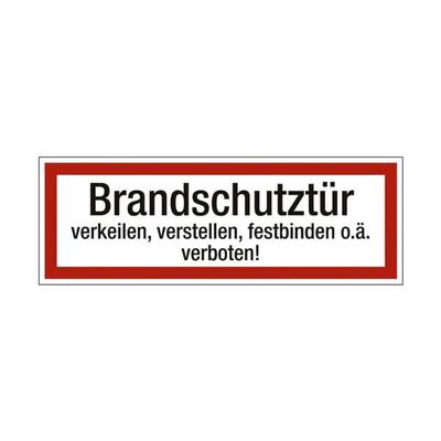 Sicherheitskennzeichen »Textschild: Brandschutztür verkeilen, feststellen, festb rot, OTTO Office, 21x7.4 cm
