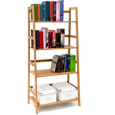 Bücherregal aus Bambus, 4 Ablagen, HxBxT:120x57x31cm, Leiterform, Standregal, Bücherschrank, natur Image
