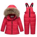 Kids Winter Puffer Jacket and Snow Pants, Ski Suits 2-Piece Snowsuit Ultralight Skisuit Set Hooded Coats and Bib Pants Red 4-5 Years