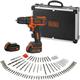 Black and Decker - Perceuse visseuse 10.8 V 1.5 Ah 26 Nm avec 2 batteries et 100 accessoires