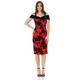 Roman Originals Women Floral Flock Cold Shoulder Dress - Ladies Lined Flowery Contrast Sweetheart Velvet Neckline Pencil Strappy Casual Formal Parties Wedding Smart - Red - Size 10