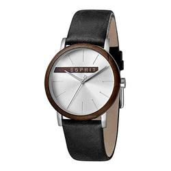 ESPRIT Mens Watch Watches Analogue Plywood Silver Black Quartz with Brown Tone Bezel