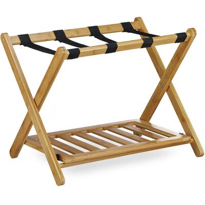 Relaxdays - Kofferständer Bambus, klappbar, für Koffer & Reisetaschen, 2 Ablagen, Gepäckablage, hbt Image