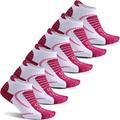 Facool Womens Ladies 6 Pairs Performance No Blister Soft Cushioned Coolmax Sports Running Walking Camping Ankle Socks Keep Feet Cool&Dry,One Size,6 Pairs Rose Red&white