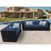 Wade Logan® Ayomikun Rattan Sectional Seating Group w/ Cushions Synthetic Wicker/All - Weather Wicker/Wicker/Rattan in Blue | Outdoor Furniture | Wayfair
