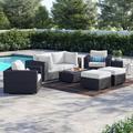 Sol 72 Outdoor™ Convene Collection 8-Piece Outdoor Patio Sectional Set Synthetic Wicker/All - Weather Wicker/Wicker/Rattan in Red/Yellow | Wayfair