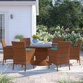 Sol 72 Outdoor™ Waterbury Round 6 - Person 60" Long Dining Set w/ Cushions Glass/Wicker/Rattan in Brown | Wayfair B0260C666E664EE892773EBF7A933807