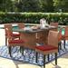 Lark Manor™ Ambroselli Rectangular 6 - Person 80" Long Outdoor Dining Set w/ Cushions Metal in Brown | Wayfair DBBCDB439B05487BAC89A1F6781DF144