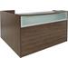 Rectangular Modern Walnut L-Shaped Reception Desk w/Frosted Glass Panel