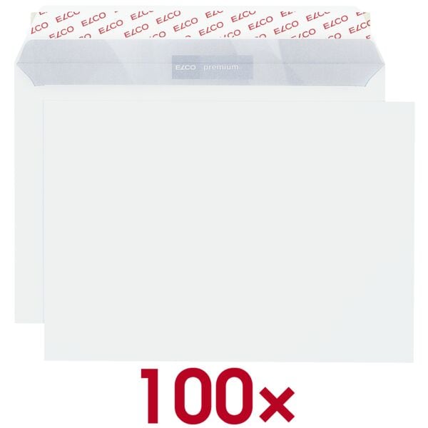 ELCO Briefumschläge C5 ohne Fenster mit Haftklebung - 100 Stück weiß, 22.9x16.2 cm