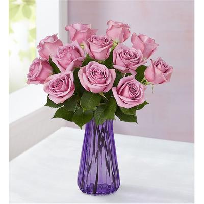 1-800-Flowers Flower Delivery Passion For Purple Roses 12 Stems W/ Purple Vase | Happiness Delivered To Their Door