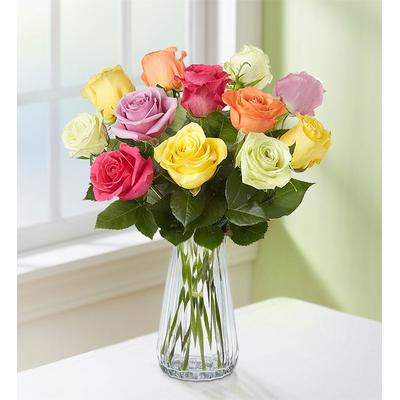 1-800-Flowers Flower Delivery One Dozen Assorted Roses W/ Clear Vase | Perfect Gift For Any Occasion | Happiness Delivered To Their Door