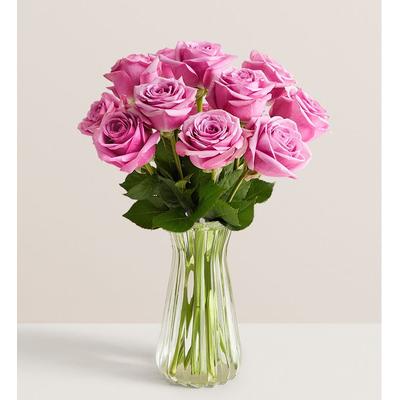 1-800-Flowers Flower Delivery Passion For Purple Roses 12 Stems W/ Clear Vase