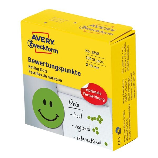 Avery Zweckform Bewertungspunkte »Gesicht« 19mm grün im Spender grün Image