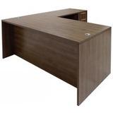Modern Walnut L-Shaped Rectangular Executive Desk w/6 Drawers