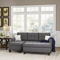 Gray Sectional - Ebern Designs Ellendale 81" Wide Microfiber Reversible Sofa & Chaise w/ Ottoman Faux Leather | 34 H x 81 W x 60 D in | Wayfair