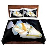 East Urban Home Deep Sea Life Trigger Fish Duvet Cover Set Microfiber in Black/Indigo/Yellow | 1 Twin Duvet Cover + 1 Standard Sham | Wayfair