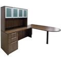 Modern Walnut Peninsula L-Shaped Desk w/48" Hutch