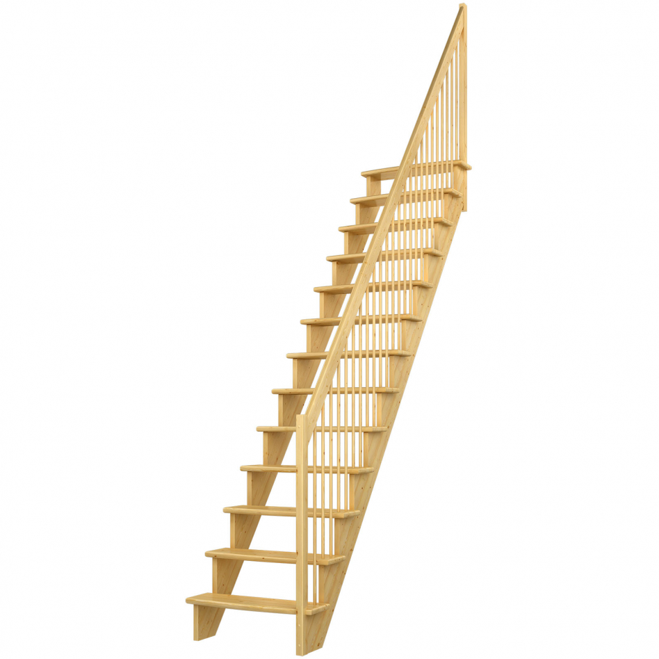 DOLLE Raumspartreppe Wangentreppe Lyon, 75 cm, Geradelaufend,Holzgeländer rechts,Kiefer,unbehandelt Image