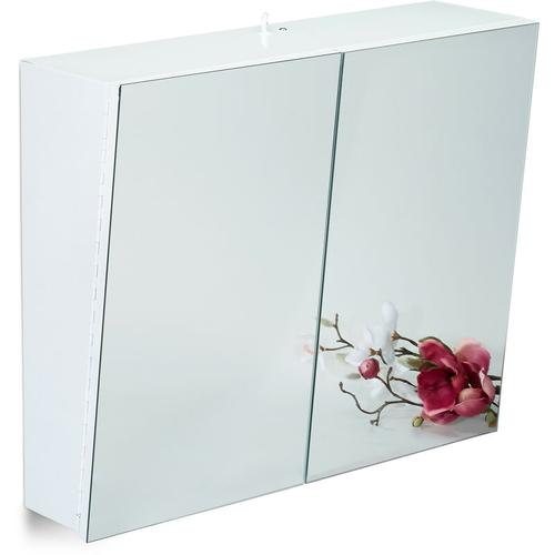 Zweitüriger Spiegelschrank Bad, Hängeschrank, Badspiegelschrank mit Steckdose, Stahl, HBT 50 x 60 x