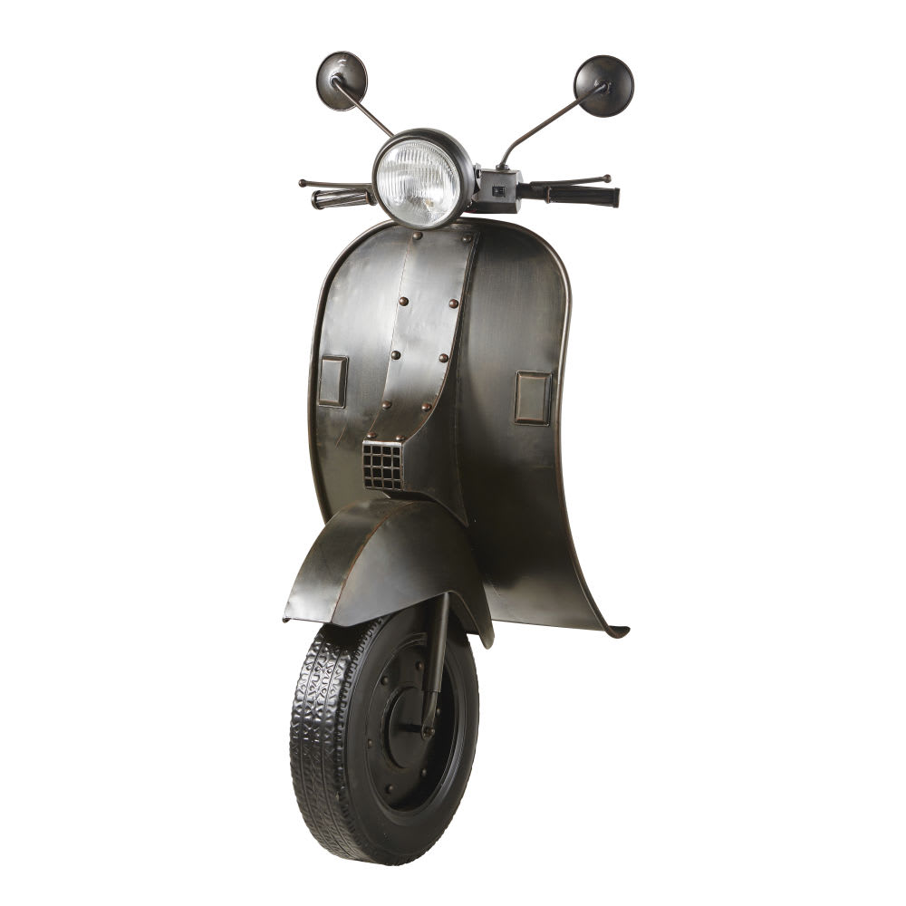 Déco murale lumineuse scooter en métal noir 53x123