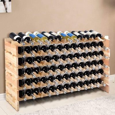 Costway - Weinregal für 72 Flaschen, Stapelbar, Kieferholz, Flaschenregal Weinständer 119x29x72cm Image