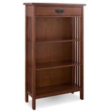 82262 Mission Mantel Height Bookcase with Slatted Sides and Top Drawer, Made with Solid Wood, for Living Rooms, Mission Oak Finish - Leick Furniture 82262