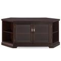 "Riley Holliday Chocolate Cherry & Bronze Glass 56"" Corner TV Console w/ Bookcase/Display in Chocolate Cherry"