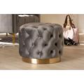 Baxton Studio Valeria Glam Gray Velvet Fabric Upholstered Gold-Finished Button Tufted Ottoman - TSFOT030-Slate Grey/Gold-Otto