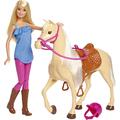 Barbie Doll, Blonde, Wearing Riding Outfit with Helmet, and Light Brown Horse with Soft White Mane and Tail, Gift for 3 to 7 Year Olds, FXH13