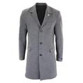 TruClothing.com Mens 3/4 Long Crombie Overcoat Jacket Wool Feel Coat Blinders Slim Fit- Grey x-Large