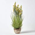 HOMESCAPES Yellow Artificial Lavender Plant with Long Realistic Green Leaves Potted In a Brown & White Ceramic Bowl, 66cm Tall for Indoor Decoration