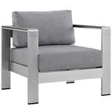 Shore Outdoor Patio Aluminum Armchair EEI-2266-SLV-GRY