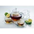 Jenaer Glas Tee-Set MIKADO - 1,2 l / 0,15 l (Teekanne MIKADO mit Deckel und Glasfilter, 4 Tassen mit Untertasse)