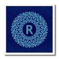 3dRose HT 32267 _ 3 Monogramm R Mandala Blue Hued auf Royal Blau gedeckten Grunge Damask-Iron auf Wärmeübertragung, 10 von 25,4 cm für weiß Material