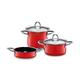 Silit Topf-Set 3-teilig Fleischtopf Gemüsetopf Brat- und Servierpfanne miniMAX Energy Red stapelbar Schüttrand Made in Germany Metalldeckel Silargan Funktionskeramik induktionsgeeignet spülmaschinengeeignet