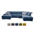 CAVADORE Wohnlandschaft Tabagos / U-Form mit Ottomane rechts / XXL Sofa mit Sitztiefenverstellung / Verstellbare Rückenlehnen / 364x85x248 / Blau