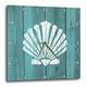 3dRose weiß lackiert Shell Schablone über Blau Holz Planks-not Echtholz 25,4 cm (DPP 220430 _ 1), 10 x 10 Wanduhr