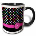 3dRose Buchstabe S Monogramm auf Rainbow Polka Dots Muster mit Hot Pink Persönlichen Initiale – Colorful Girly – Zweifarbig Schwarz Tasse, 313 ml (Tasse 154316 _ 4), schwarz/weiß