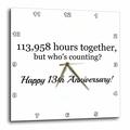 3dRose Happy 13th anniversary-113958 Stunden zusammen 33 cm (DPP 224658 _ 2), 13 x 13 Wanduhr