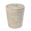 Kouboo La Jolla Rattan Round Waste Basket with Plastic Insert and Lid, Honey Brown_P, Rattan und Korbweide, White Wash, 24.13 x 24.13 x 31.75 cm