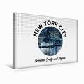 Calvendo Premium Textil-Leinwand 45 cm x 30 cm Quer Graphic-Art New York City Brooklyn Bridge und Skyline | Wandbild, Bild auf Keilrahmen, Fertigbild auf Echter Leinwand, Leinwanddruck