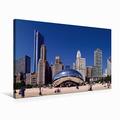 Calvendo Premium Textil-Leinwand 75 cm x 50 cm Quer Skyline von Chicago mit Dem Cloudgate | Wandbild, Bild auf Keilrahmen, Fertigbild auf Echter Leinwand, Leinwanddruck
