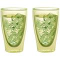 Levivo doppelwandiges langes Thermoglas 400 ml, ideal als Kaffeeglas oder Teeglas, mundgeblasene Thermo-Gläser, hitzebeständig, handgefertigt, kratzfest und spülmaschinengeeignet, 2er-Set, grün