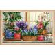 Riolis Fensterbank mit Blumen Kreuzstichpackung, Baumwolle, Mehrfarbig, 40 x 25 x 0,1 cm