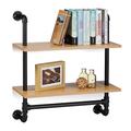 Relaxdays Wandregal Industrie, 2 Ablagen, Wandmontage Bücherregal, Holz, Vintage, Retro-Look, HBT: 68,5x60x24 cm, natur