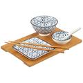 Mäser, Serie Wuhan Sushi Set 6-tlg, Porzellan Geschirr-Set dekoriert in den Farben Blau und Weiß, inkl Esstäbchen