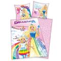 Herding BARBIE DREAMTOPIA Bettwäsche-Set, Wendemotiv, Bettbezug 135 x 200 cm, Kopfkissenbezug 80 x 80 cm, Baumwolle/Renforcé