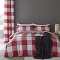 Catherine Lansfield pflegeleichtes Boston Duvet-Set, kariert, Rot, rot, King Size