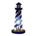 World Art TW60525 Leuchtturm Nachttischlampen tischlampe glas im tiffany-stil handwerk, 29x12,5x12,5 Cm